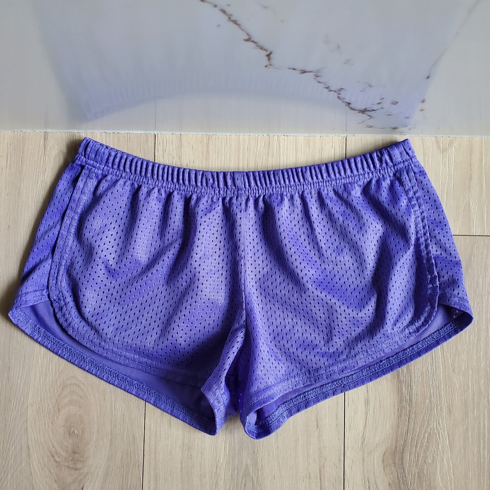 Soffe Mesh Shorts Womens S Purple Low Rise Elastic Waist Cheer Running Gym Y2K